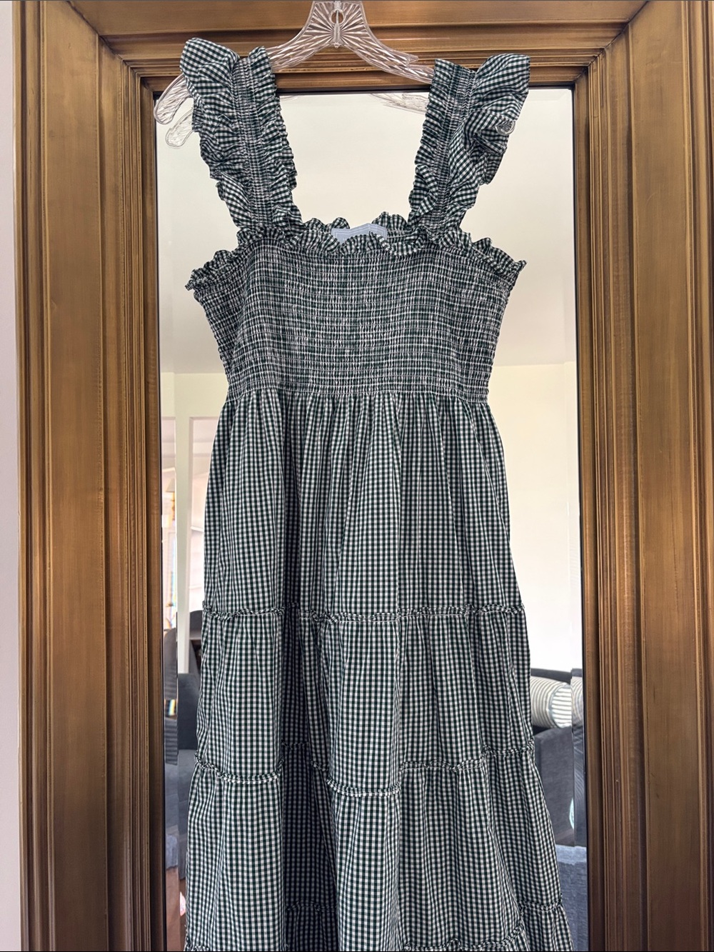 Women’s Gingham Smocked Midi Dress - Black/White - Picture 2 of 7